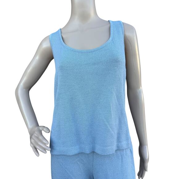 St. John 8 M 6 Santana Knit 3pc Pant Suit Set Light Blue Jacket Tank Pants - Picture 7 of 16